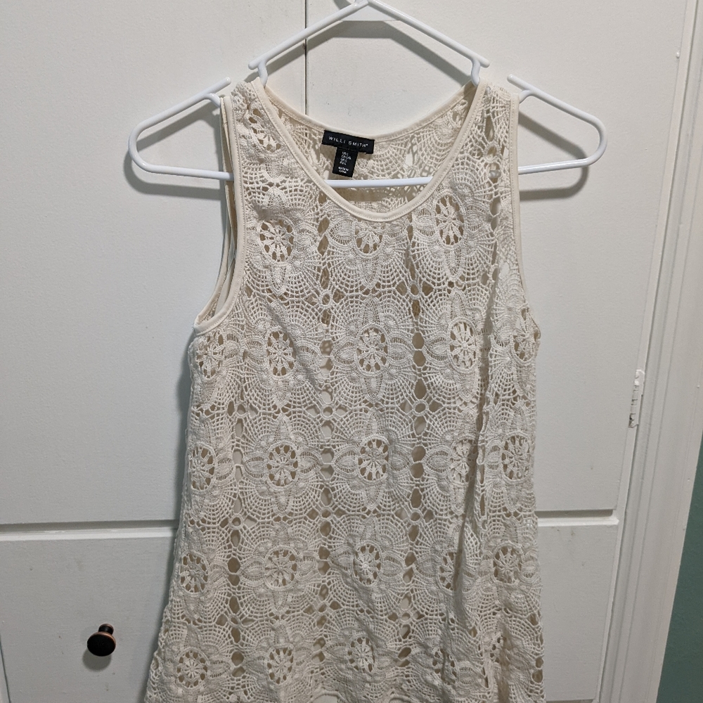 Willi Smith Women's Large Ivory Crochet Two Piece Tank Top Set